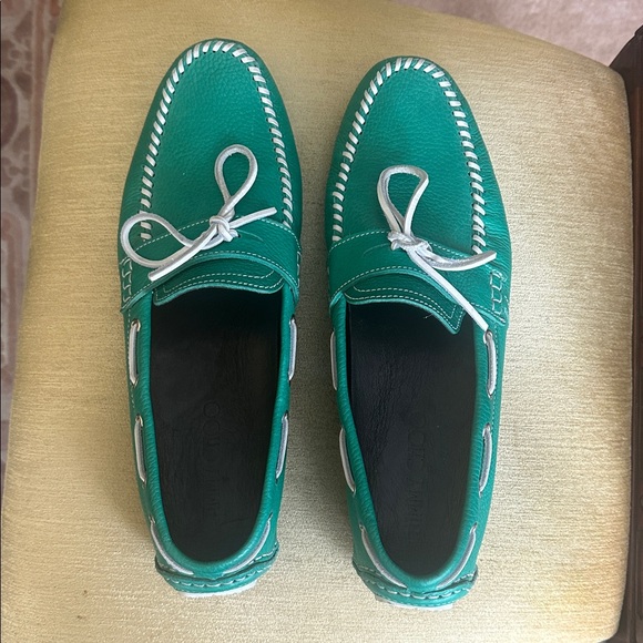 Jimmy Choo Men\'s Green Leather Loafers Moccasins with White Accents Size US 13 main image 13